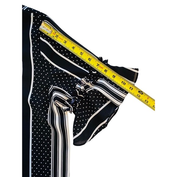 Emilio Pepe Top Women’s Flutter Puff Sleeves Blouse Black White Size Medium - Picture 9 of 10